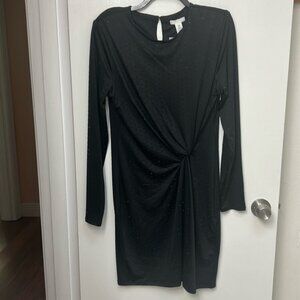 4. H&M Black Midi long sleeved dress with front twist knot, black rhinestones M